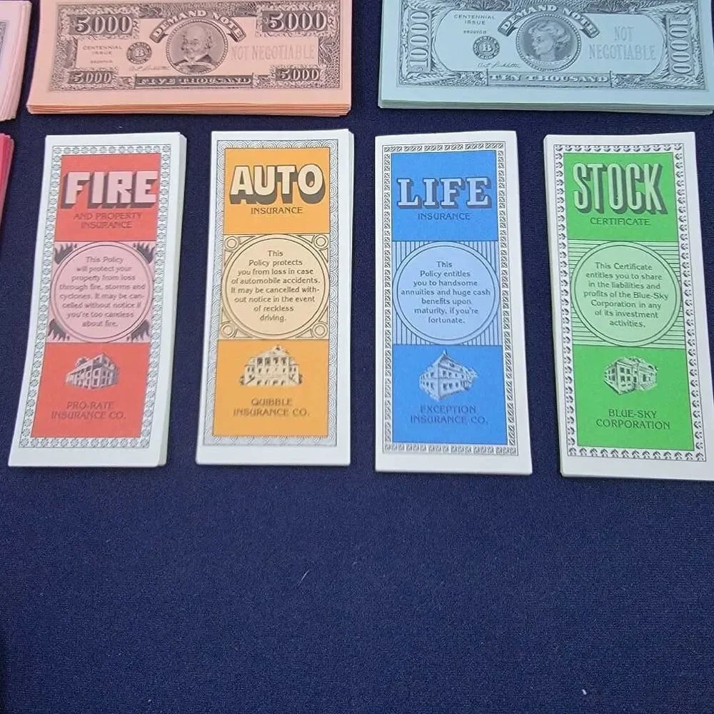 Game of Life 1982 Replacement Money Fire Auto Life Stock Cards